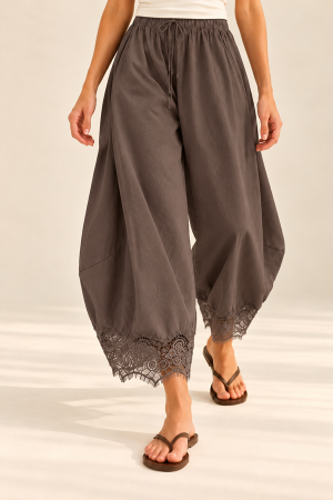 SDUH-B2783<br/>SOLID LACE HEM CURVED PANTS
