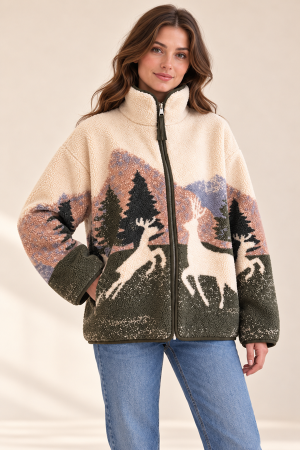 SDUH-J8695<br/>FRONT ZIPPER MOCK COLLAR FLEECE JACKET