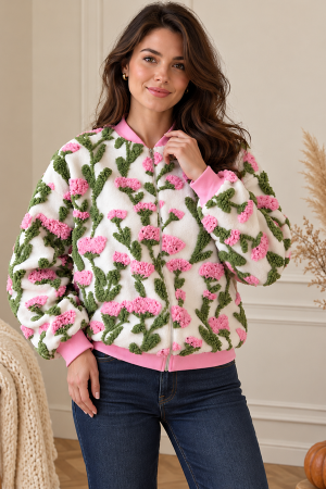 SDUH-J8699<br/>FLOWER FLEECE BOMBER JACKET